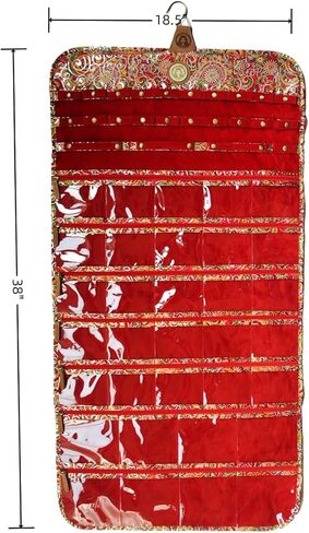 Angelina's Palace Tenby Jewelry Double Side Hanger Organizer Hook Closet Jewelry Storage Roll 24 Earring Ring Bars 28 Bracelet Pouches Watches Pocket 40 Necklaces Loops(Fuchsia Paisley) in Kuwait
