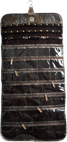 Angelina's Palace Tenby Jewelry Double Side Hanger Organizer Hook Closet Jewelry Storage Roll 24 Earring Ring Bars 28 Bracelet Pouches Watches Pocket 40 Necklaces Loops(Fuchsia Paisley) in Kuwait