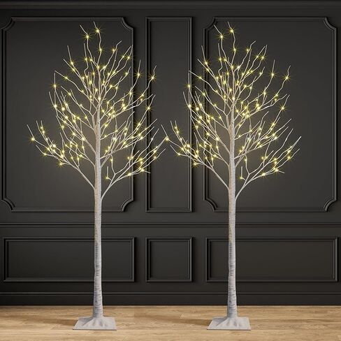 2 Pack 8FT Lighted Birch Tree 132 LED Artificial Tree for Decoration Inside and Outside, Home Patio Wedding Festival Christmas Decor, Warm White in Saudi Arabia