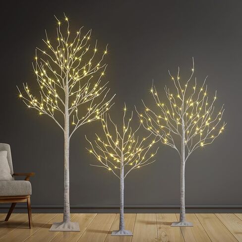 2 Pack 8FT Lighted Birch Tree 132 LED Artificial Tree for Decoration Inside and Outside, Home Patio Wedding Festival Christmas Decor, Warm White in Saudi Arabia