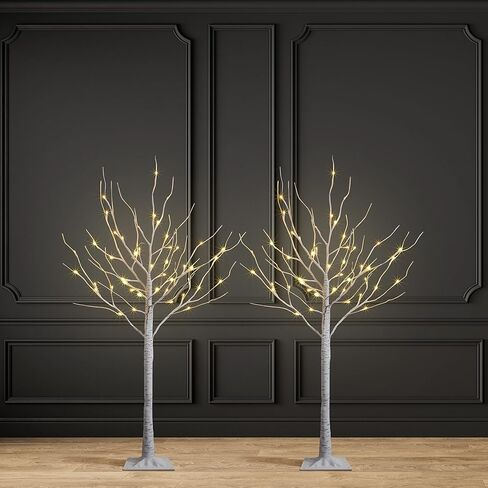 2 Pack 8FT Lighted Birch Tree 132 LED Artificial Tree for Decoration Inside and Outside, Home Patio Wedding Festival Christmas Decor, Warm White in Saudi Arabia