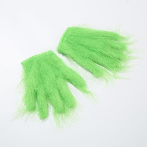 Christmas Green Beard Santa Hat with Furry Gloves for Adult, Unisex Christmas Costume Accessory Set in Kuwait
