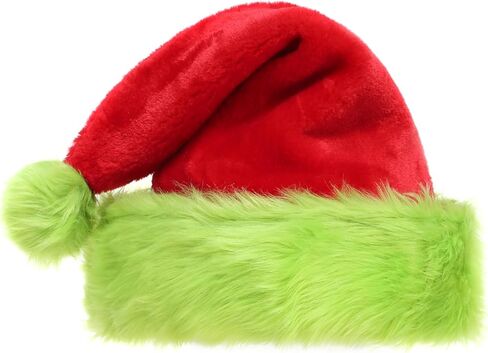 Christmas Green Beard Santa Hat with Furry Gloves for Adult, Unisex Christmas Costume Accessory Set in Kuwait