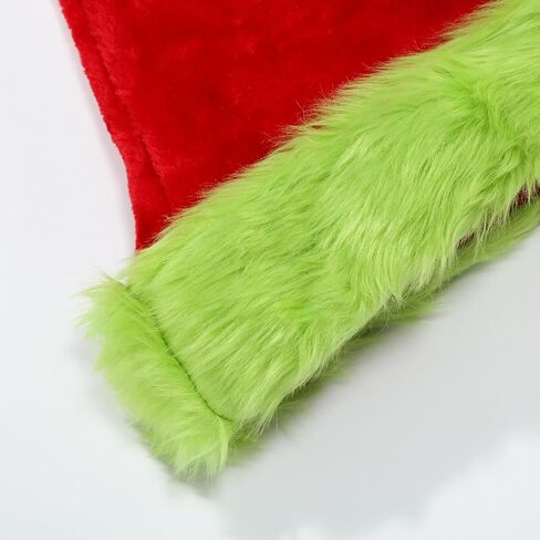 Christmas Green Beard Santa Hat with Furry Gloves for Adult, Unisex Christmas Costume Accessory Set in Kuwait