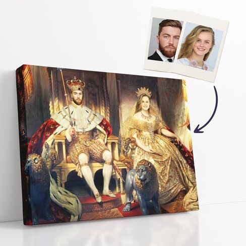 Turn Me Royal Custom Couple Portrait from Your Photo, Canvas Wall Art as Personalized Gifts for Couples, Funny Gift Ideas, Turn them into Royalty (The King & Queen, 8" x 10") in Saudi Arabia