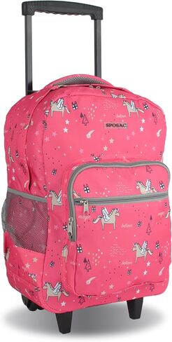 Rolling Backpack for Girls Boys. Roller Bookbag With Wheels for School Kids, Pink Unicorn in Saudi Arabia