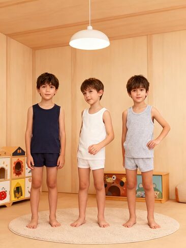 Boys 3-Pack Tank Top, Crew Neck Sleeveless Undershirts for Kids (4Y-6Y), Essential Classic Layered Vest Shirt in Saudi Arabia