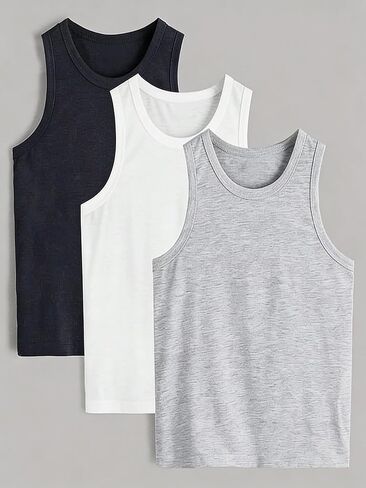 Boys 3-Pack Tank Top, Crew Neck Sleeveless Undershirts for Kids (4Y-6Y), Essential Classic Layered Vest Shirt in Saudi Arabia