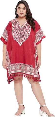 Oussum قصيرة قفطان تونك القمم حجم كبير البوليستر الأفريقية Dashiki شرابات فستان الصيف ملابس الشاطئ ملابس المنتجع للسيدات in Kuwait