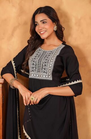 Janasya Indian Women's Chanderi Silk Maroon Embroidered Festive Wear Kurta Set for Women in Saudi Arabia