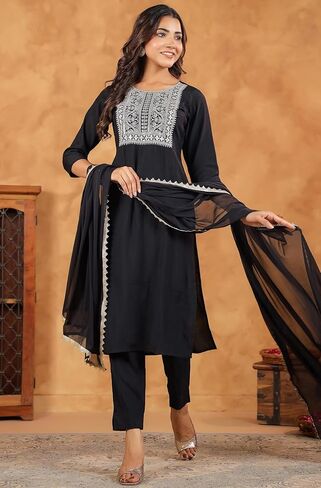 Janasya Indian Women's Chanderi Silk Maroon Embroidered Festive Wear Kurta Set for Women in Saudi Arabia