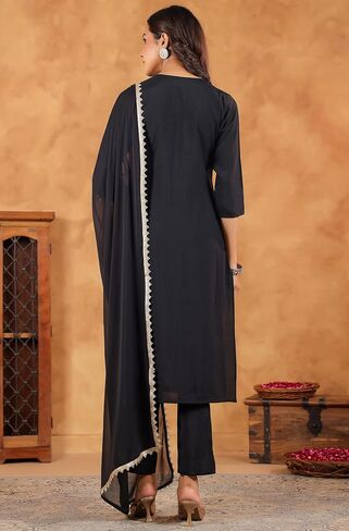 Janasya Indian Women's Chanderi Silk Maroon Embroidered Festive Wear Kurta Set for Women in Saudi Arabia