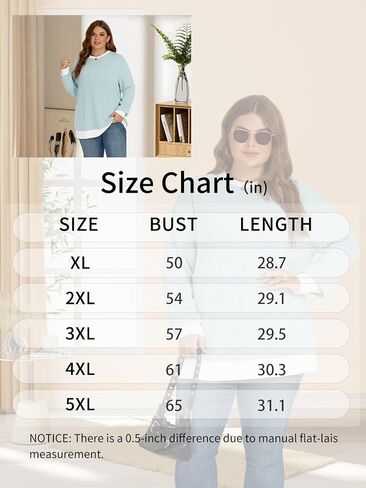 VISLILY تي شيرت حريمي بمقاسات كبيرة وأكمام طويلة تي شيرت عصري فضفاض غير رسمي لطيف متماسك برقبة دائرية XL-5XL in Kuwait