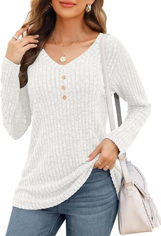 AUSELILY Women's Long Sleeve Tunic Top-Casual V Neck Lightweight Fall Shirts With Button 2025 in Saudi Arabia