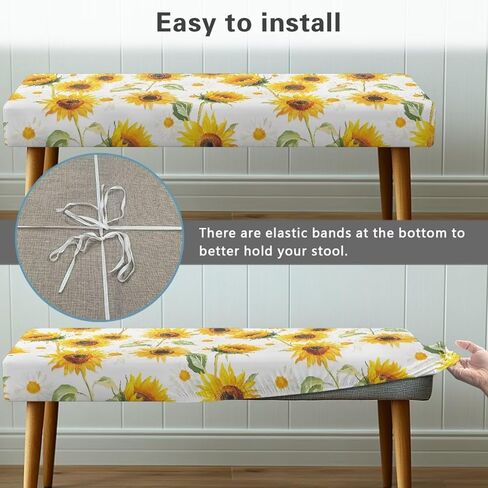 Dining Room Bench Covers Slipcover Rectangle Sunflower Bench Slipcover for Living Room Chair Seat Cushion Protector Dustproof Removable Chair Covers Xmas Gifts in Saudi Arabia
