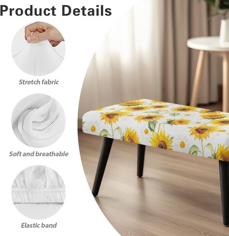 Dining Room Bench Covers Slipcover Rectangle Sunflower Bench Slipcover for Living Room Chair Seat Cushion Protector Dustproof Removable Chair Covers Xmas Gifts in Saudi Arabia