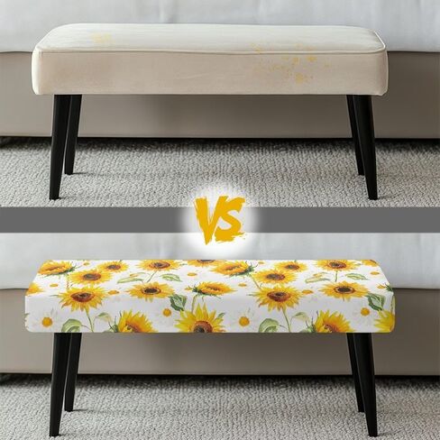 Dining Room Bench Covers Slipcover Rectangle Sunflower Bench Slipcover for Living Room Chair Seat Cushion Protector Dustproof Removable Chair Covers Xmas Gifts in Saudi Arabia
