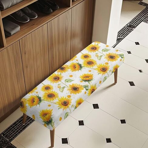 Dining Room Bench Covers Slipcover Rectangle Sunflower Bench Slipcover for Living Room Chair Seat Cushion Protector Dustproof Removable Chair Covers Xmas Gifts in Saudi Arabia