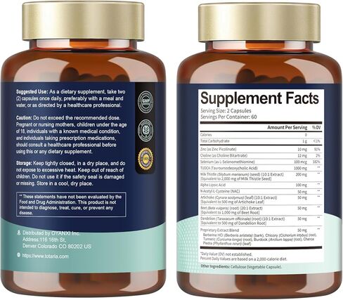 Totaria TUDCA 1000mg Liver Support Supplement with Milk Thistle, NAC, ALA, 80% Silymarin, 15-in-1 Extra Strength Bile Salts, for Liver Cleanse Detox & Repair, Gallbladder, Non-GMO, 120 Capsules in Saudi Arabia