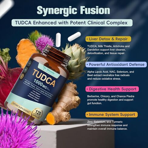 Totaria TUDCA 1000mg Liver Support Supplement with Milk Thistle, NAC, ALA, 80% Silymarin, 15-in-1 Extra Strength Bile Salts, for Liver Cleanse Detox & Repair, Gallbladder, Non-GMO, 120 Capsules in Saudi Arabia