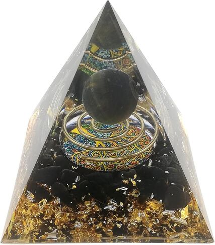 الراتنج بوذا أورغون الهرم كريستال شفاء الحجارة ريكي مولد الطاقة الإيجابية 6 سم واسعة، اللازورد وبريق الذهب احباط، مكتب ديكور المنزل التأمل هدية روحية (اللازورد) in Kuwait