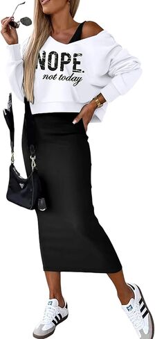 CHICME Womens 2 Piece Outfits Dress Set Spring 2026 V-Neck Crop Hoodie Sweatshirt Top and Sleeveless Dress Set in Saudi Arabia