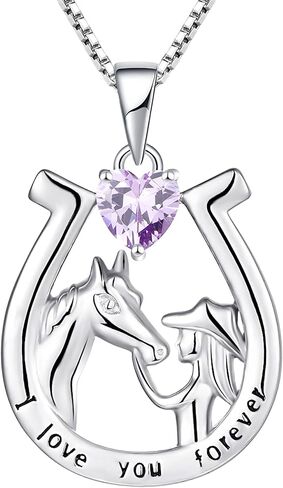 YL Women's Horse Necklace 925 Sterling Silver Horseshoe Pendant Birthstone Animals Jewelry in Saudi Arabia