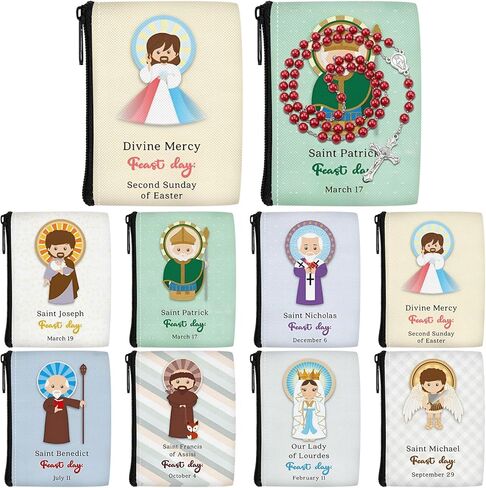 Windyun 8 Pcs Catholic Rosary Pouch 3.5'' x 2.8'' Coin Purse Rosary Holder Rosary Beads Bag with Zipper for Prayer Storage(Religious) in Kuwait