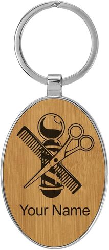 LaserGram Oval Keychain, Barber Shop Pole, Personalized Engraving Included (Metal Frame) in Saudi Arabia