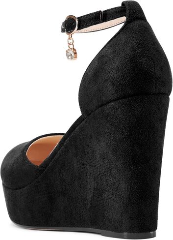 HDEUOLM Womens Wedges Platform Heel Round Toe Pumps Ankle Strap Two-Piece Casual Basic Classic 3.9 Inches Heels in Saudi Arabia