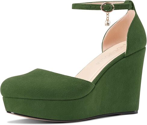HDEUOLM Womens Wedges Platform Heel Round Toe Pumps Ankle Strap Two-Piece Casual Basic Classic 3.9 Inches Heels in Saudi Arabia