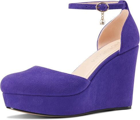 HDEUOLM Womens Wedges Platform Heel Round Toe Pumps Ankle Strap Two-Piece Casual Basic Classic 3.9 Inches Heels in Saudi Arabia