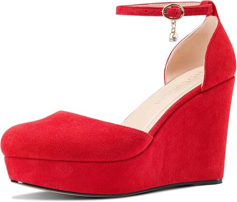 HDEUOLM Womens Wedges Platform Heel Round Toe Pumps Ankle Strap Two-Piece Casual Basic Classic 3.9 Inches Heels in Saudi Arabia