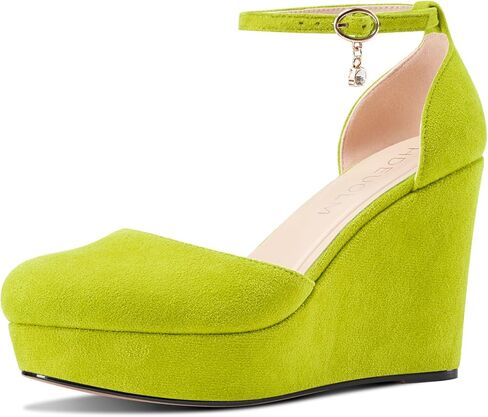 HDEUOLM Womens Wedges Platform Heel Round Toe Pumps Ankle Strap Two-Piece Casual Basic Classic 3.9 Inches Heels in Saudi Arabia