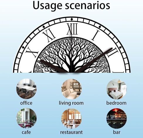 CHGCRAFT Black Tree of Life Pattern Wall Clock 12 Inch Non-Ticking Roman Text Clocks Round Wall Hanging Clock Battery Operated for Bedroom Living Room Kitchen Office in Saudi Arabia