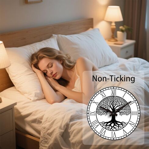 CHGCRAFT Black Tree of Life Pattern Wall Clock 12 Inch Non-Ticking Roman Text Clocks Round Wall Hanging Clock Battery Operated for Bedroom Living Room Kitchen Office in Saudi Arabia