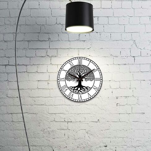 CHGCRAFT Black Tree of Life Pattern Wall Clock 12 Inch Non-Ticking Roman Text Clocks Round Wall Hanging Clock Battery Operated for Bedroom Living Room Kitchen Office in Saudi Arabia