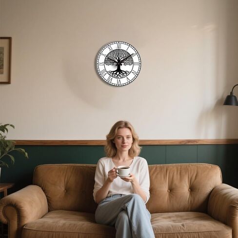 CHGCRAFT Black Tree of Life Pattern Wall Clock 12 Inch Non-Ticking Roman Text Clocks Round Wall Hanging Clock Battery Operated for Bedroom Living Room Kitchen Office in Saudi Arabia