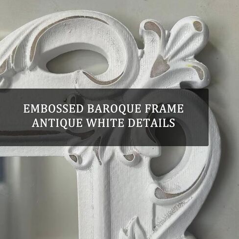 Vintage European White Wall Mirror, Ornate Carved Frame Decorative Mirror, Handcrafted Distressed Antique White Finish for Wall Decor in Living Room, Bedroom, Hallway, Bathroom, Vanity in Saudi Arabia