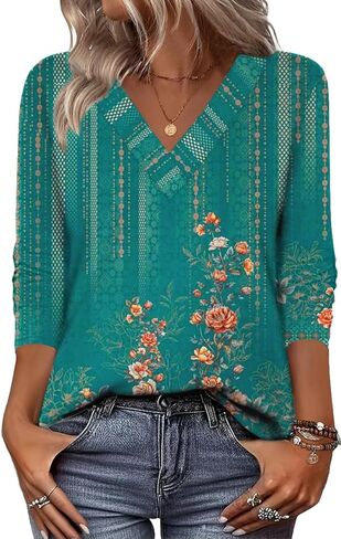 Zeagoo Women's Shirts Long Sleeve V Neck Tshirts Fall Boho Floral Blouses Business Casual Tops in Saudi Arabia