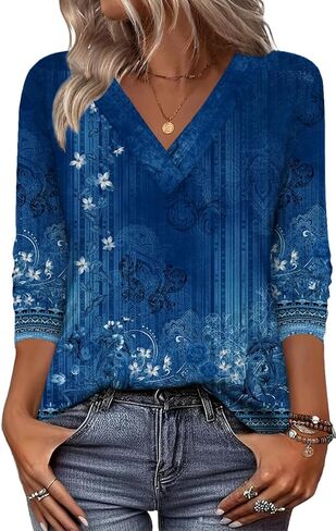 Zeagoo Women's Shirts Long Sleeve V Neck Tshirts Fall Boho Floral Blouses Business Casual Tops in Saudi Arabia