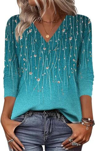 Zeagoo Women's Shirts Long Sleeve V Neck Tshirts Fall Boho Floral Blouses Business Casual Tops in Saudi Arabia