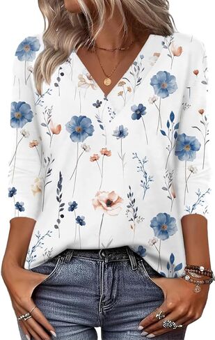 Zeagoo Women's Shirts Long Sleeve V Neck Tshirts Fall Boho Floral Blouses Business Casual Tops in Saudi Arabia