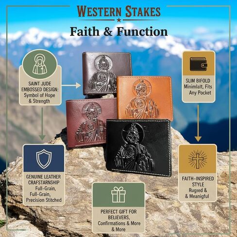 Minimalist Leather Wallet for Men – Saint Jude Embossed Bifold – Slim Western Religious Wallet in Saudi Arabia