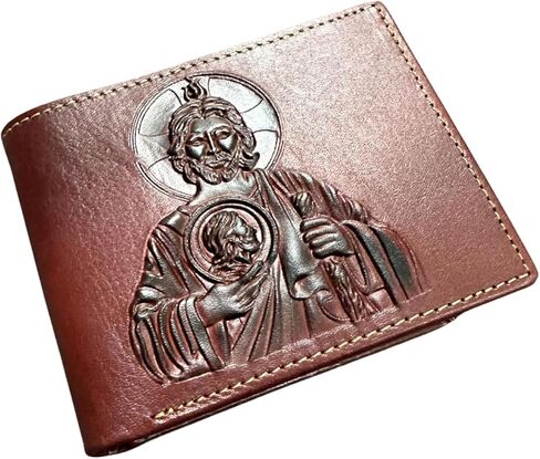 Minimalist Leather Wallet for Men – Saint Jude Embossed Bifold – Slim Western Religious Wallet in Saudi Arabia