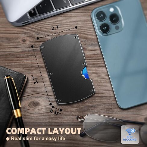 Slim Wallet,Men Wallet Money Clip Aluminum Card Holder Expandable for 12 Cards RFID Blocking in Saudi Arabia