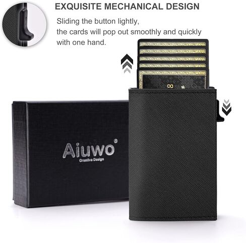 محفظة Aiuwo للرجال حامل بطاقات المحفظة، ذكية، حجب RFID، محفظة رفيعة للجيب الأمامي بسعة 8-12 بطاقة (جلد البولي يوريثان، أسود متقاطع) in Kuwait