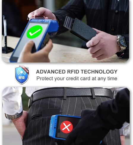 محفظة Aiuwo للرجال حامل بطاقات المحفظة، ذكية، حجب RFID، محفظة رفيعة للجيب الأمامي بسعة 8-12 بطاقة (جلد البولي يوريثان، أسود متقاطع) in Kuwait