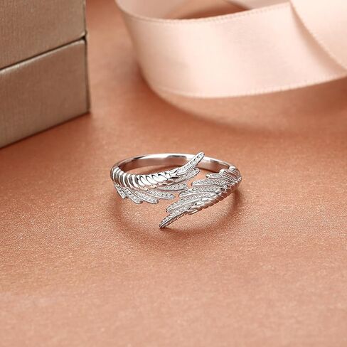 925 Sterling Silver Angel Wings Ring, Adjustable Feather Wrap Open Ring for Women, Dainty Spiritual Jewelry Gift in Saudi Arabia