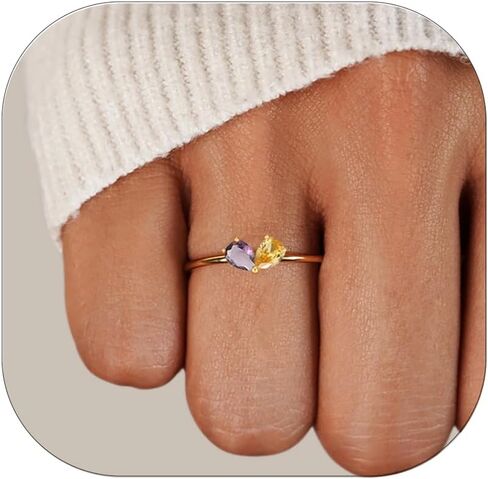 خواتم جوهرة الذهب للنساء غير مشوهة 14K مطلية بالذهب خاتم زركونيا مكعب للأم والابنة حجر الميلاد هدية مجوهرات لأفضل صديق/أخت/زوجين/جدة/حفيدة in Kuwait